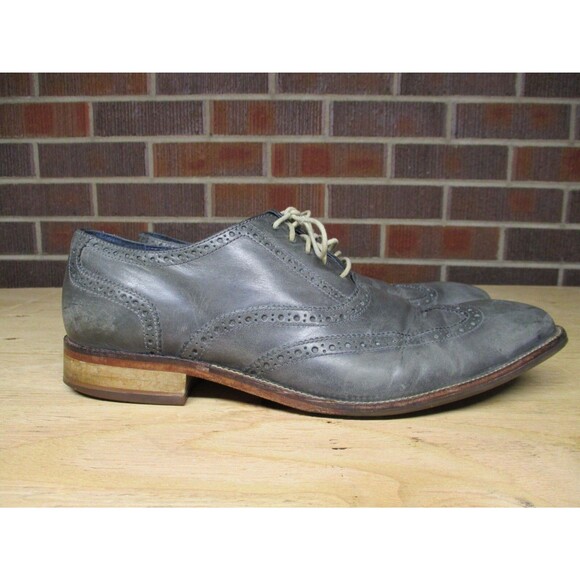 Cole Haan Mens Gray Leather Wingtip Oxford Dress Shoes C25125 Preppy 12 M - Picture 1 of 15